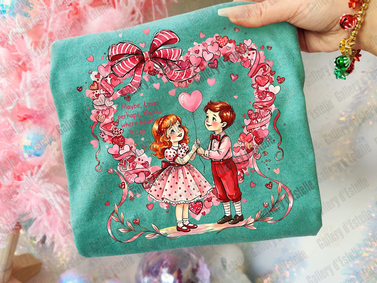 Vintage Valentine Kids PNG, Retro Love Story Illustration, Coquette Pink Heart Art, Trendy VDay Shirt Design