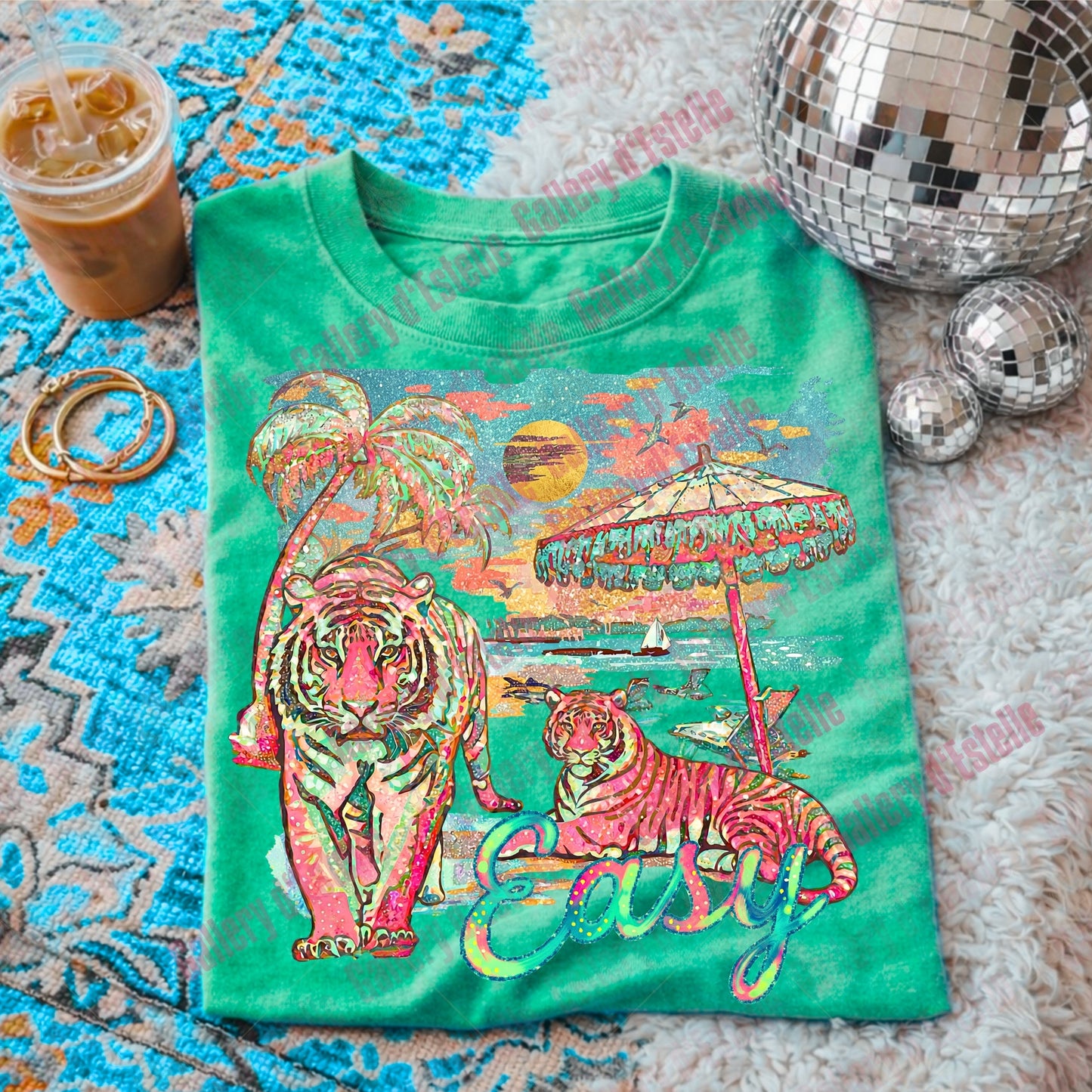 Easy Tiger Summer PNG, Funny Colorful Preppy Coastal Graphic, Trendy Beach Shirt Design