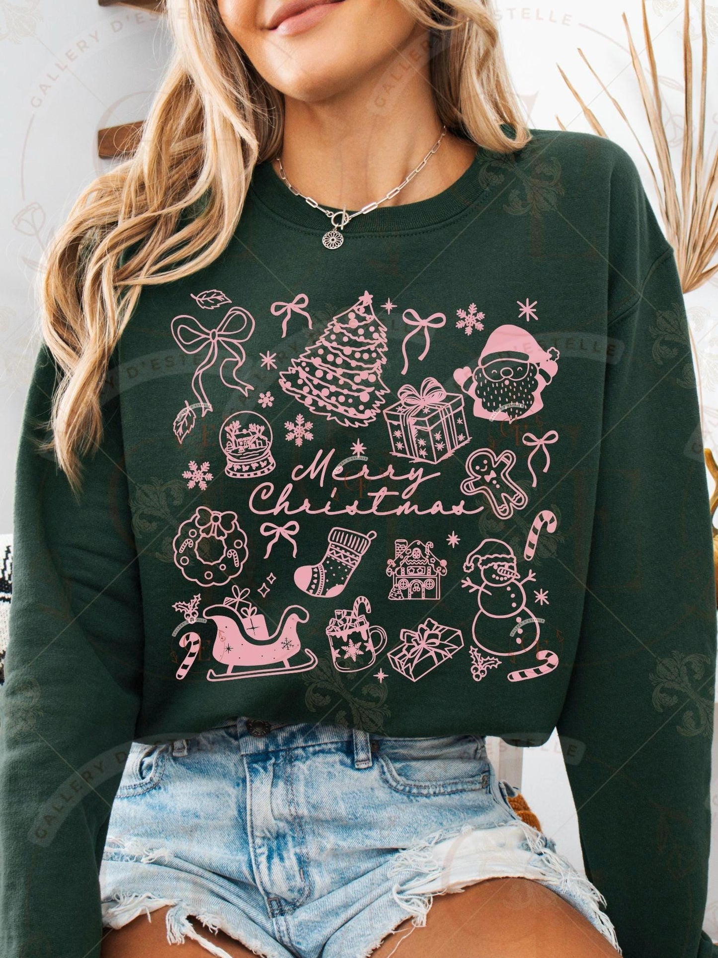 Retro Merry Christmas PNG, Festive Santa Christmas Tree Collage, Trendy Coquette Holiday Shirt Design