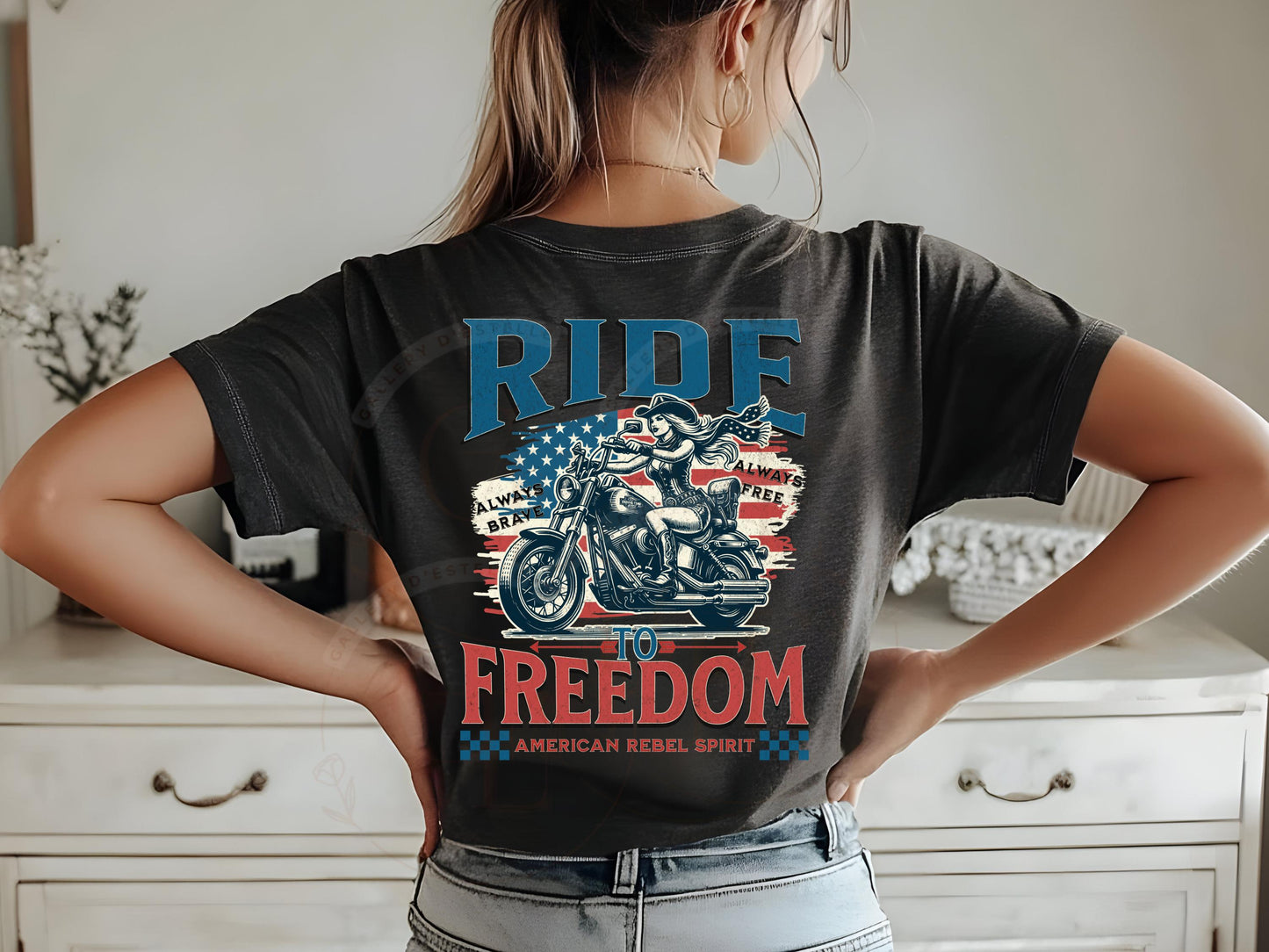 American Rebel Cowgirl PNG, Vintage Motorcycle Biker Graphic, Edgy Western Independence Day Shirt Design