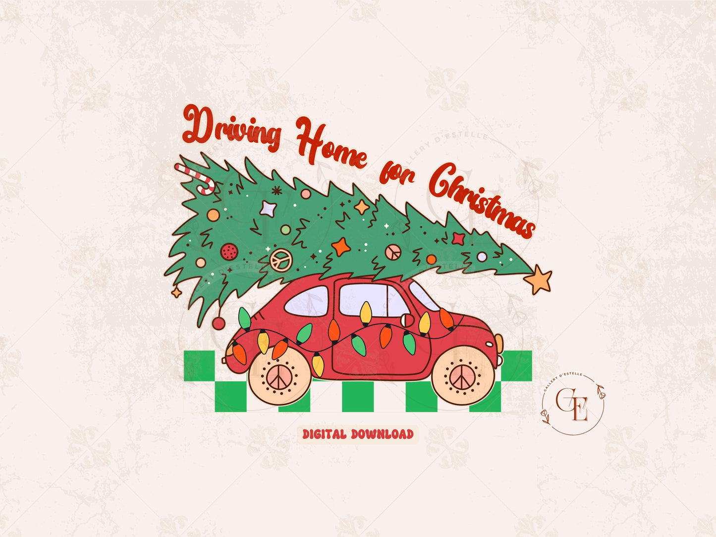 Driving Home for Christmas PNG, Retro Christmas Tree Car Drive Graphic, Cute Holiday Shirt Design