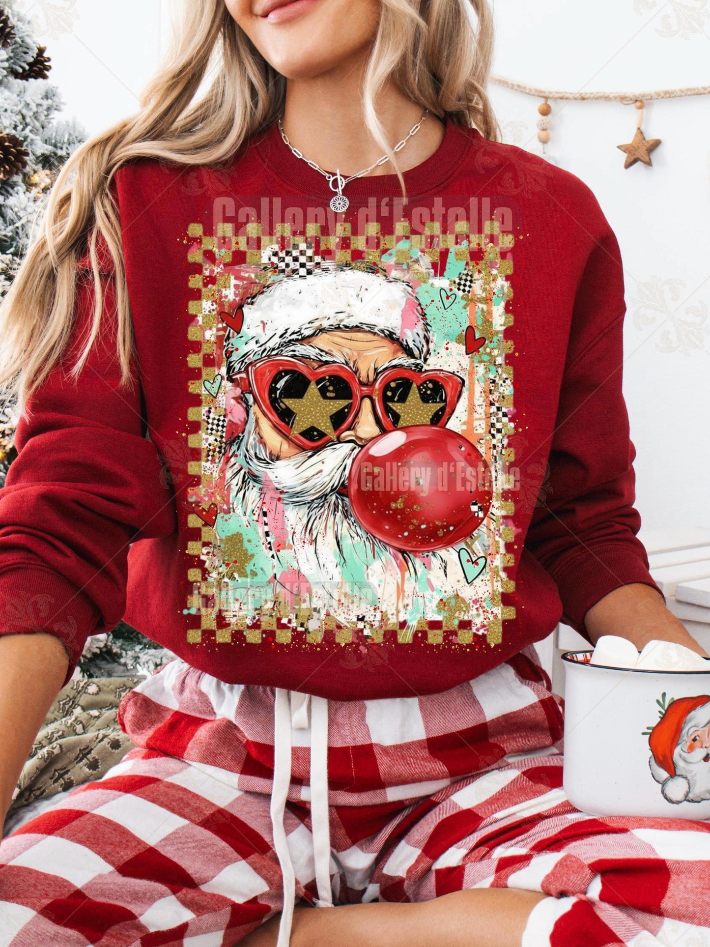 Preppy Merry Christmas PNG, Retro Glitter Santa Bubble Design, Coquette Holiday Graphic, Trendy Christmas Shirt Sublimation