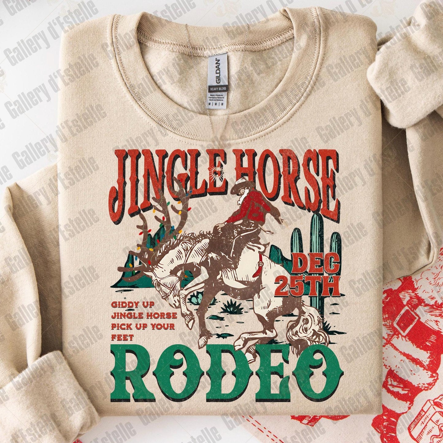 Jingle Horse Rodeo Western PNG, Retro Cowboy Christmas Design, Rustic Holiday Country Shirt Design