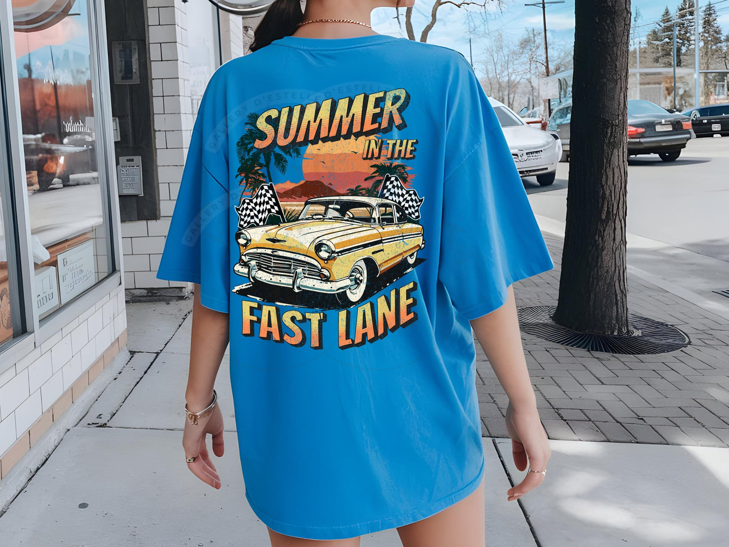 Summer in the Fast Lane PNG, Retro Vintage Race Car Graphic, Trendy Checkered Motor Club Shirt Design