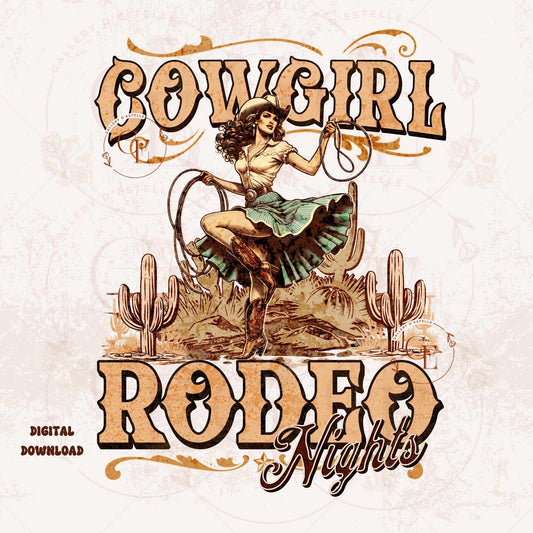 Cowgirl Rodeo Nights Country PNG, Rustic Vintage Western Rodeo Graphic, Trendy Wild West Shirt Design
