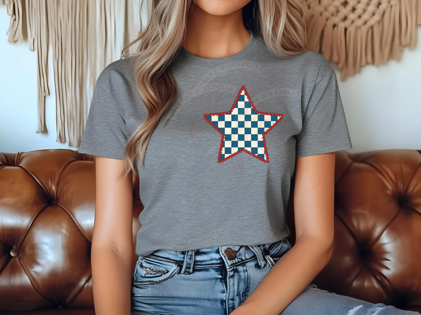 Retro Patriotic Cowgirl PNG, Vintage Checkered Poker Star Graphic, Western 4th of July Shirt Design