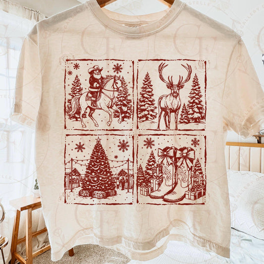 Western Christmas Stamp PNG, Retro Cowboy Santa Graphic, Coquette Holiday Country Shirt Design