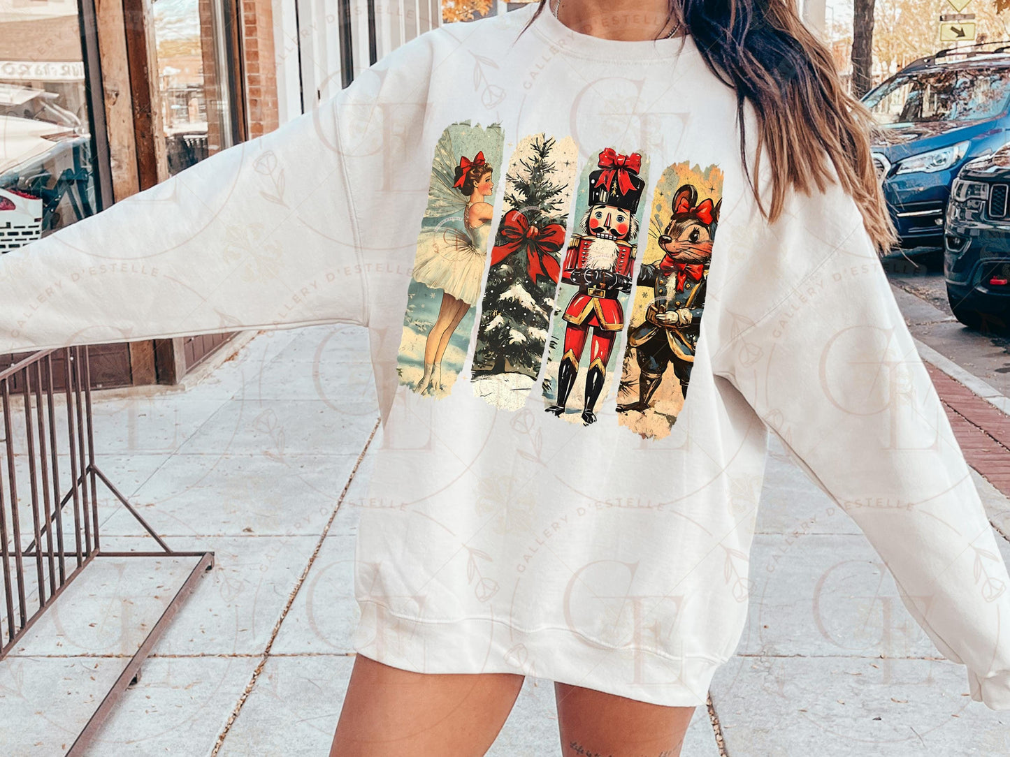 Nostalgic Christmas Brushstroke PNG, Retro Holiday Collage, Vintage Ballerina Nutcracker Tree Festive Shirt Design