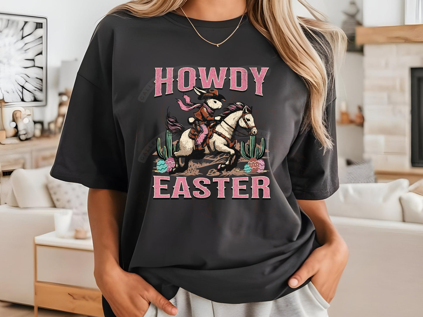 Howdy Easter PNG, Vintage Cowboy Bunny Riding Horse Graphic, Western Easter Rodeo Country Shirt Design