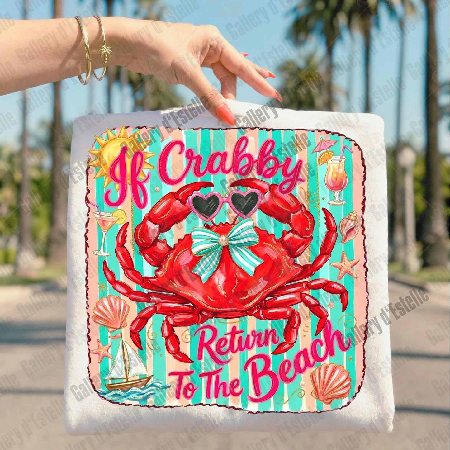 If Crabby Return to the Beach PNG, Retro Coastal Crab Graphic, Trendy Summer Shirt Design