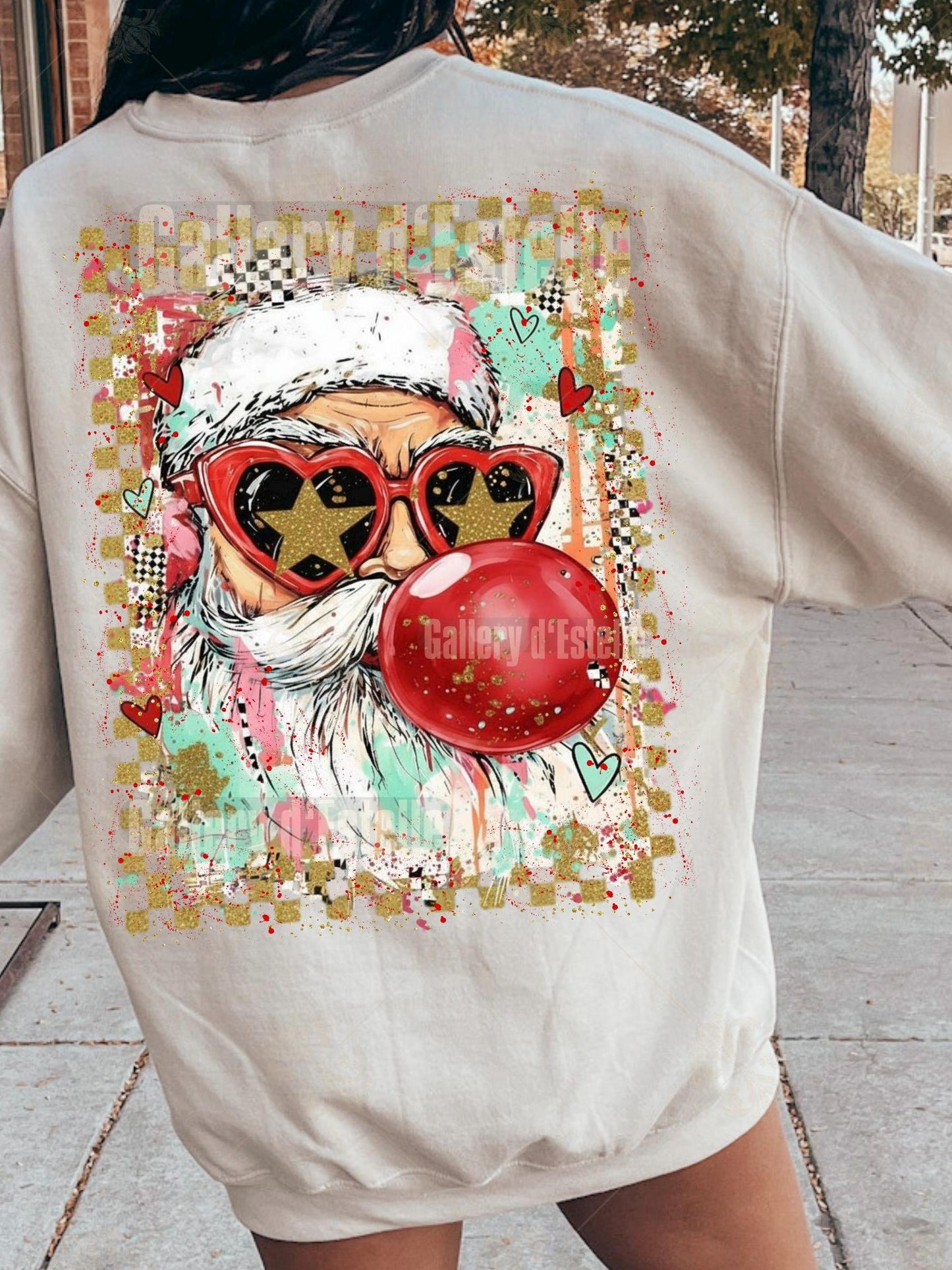Preppy Merry Christmas PNG, Retro Glitter Santa Bubble Design, Coquette Holiday Graphic, Trendy Christmas Shirt Sublimation