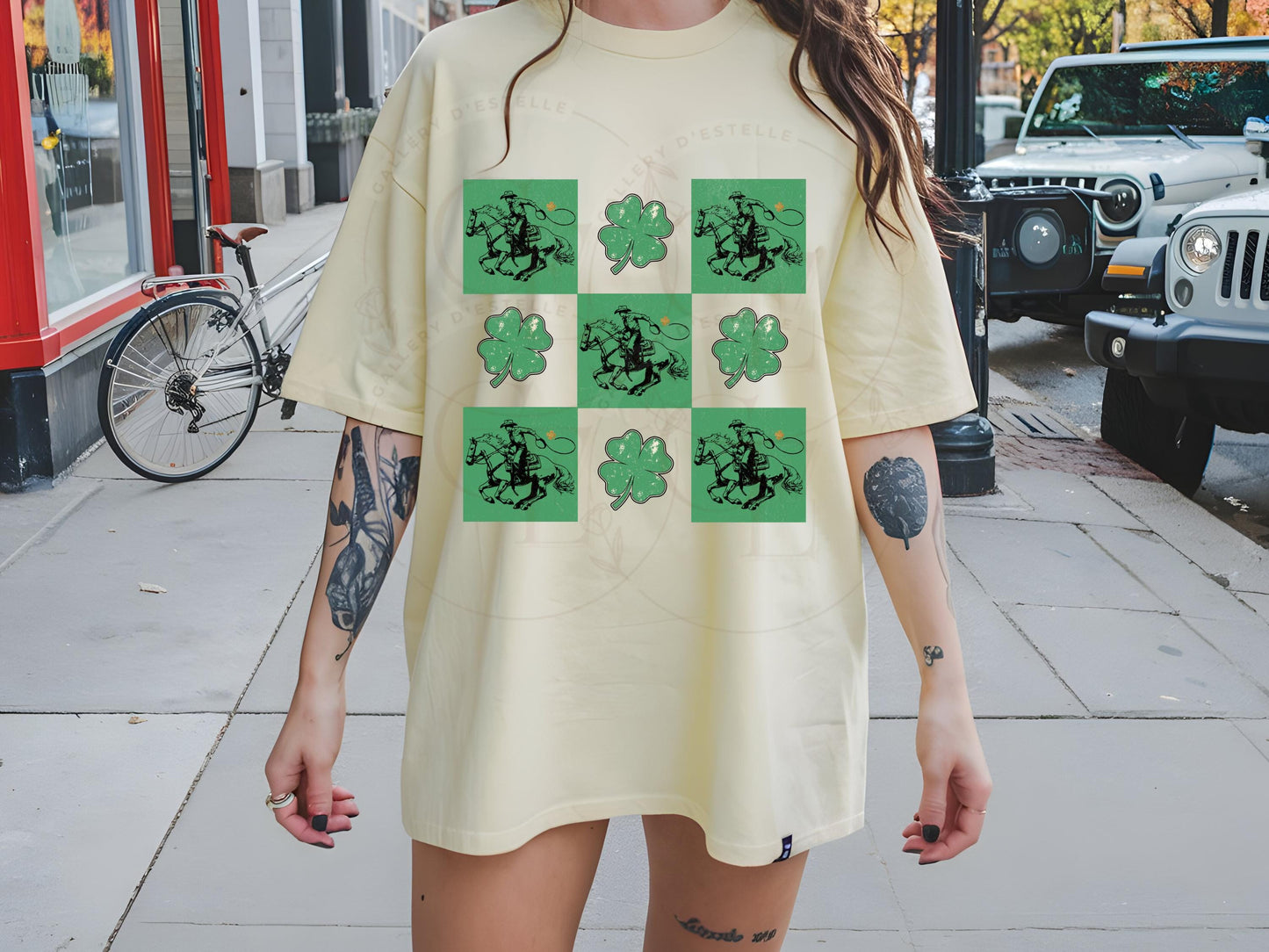 Western St. Patricks Day Checkered PNG, Retro Lucky Shamrock Graphic, Cowboy Rodeo Sublimation, St Paddys Shirt Design