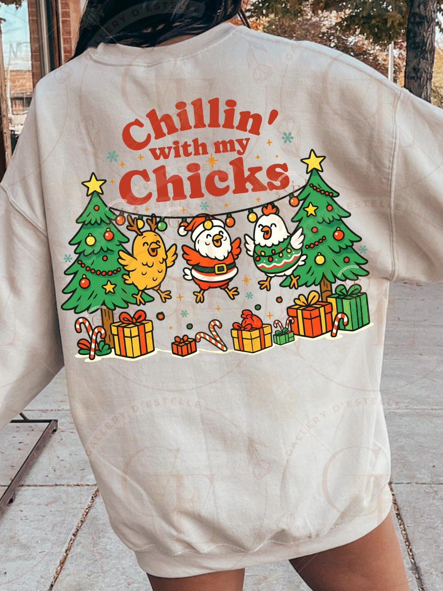 Chillin With My Chicks Christmas PNG, Funny Festive Chicken Graphic, Retro Farmhouse Holiday Sublimation, Trendy Chick Shirt Design