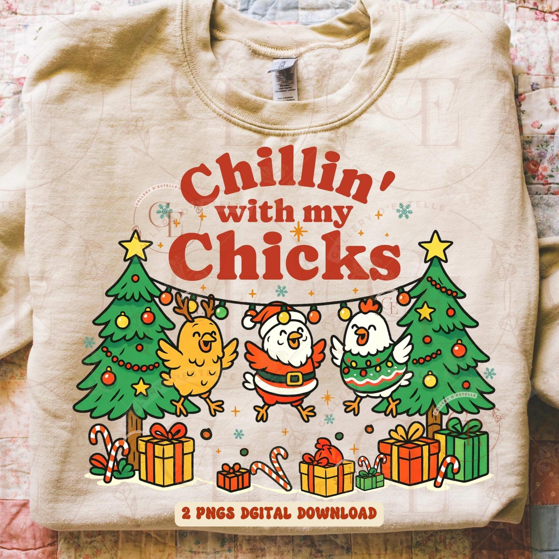 Chillin With My Chicks Christmas PNG, Funny Festive Chicken Graphic, Retro Farmhouse Holiday Sublimation, Trendy Chick Shirt Design