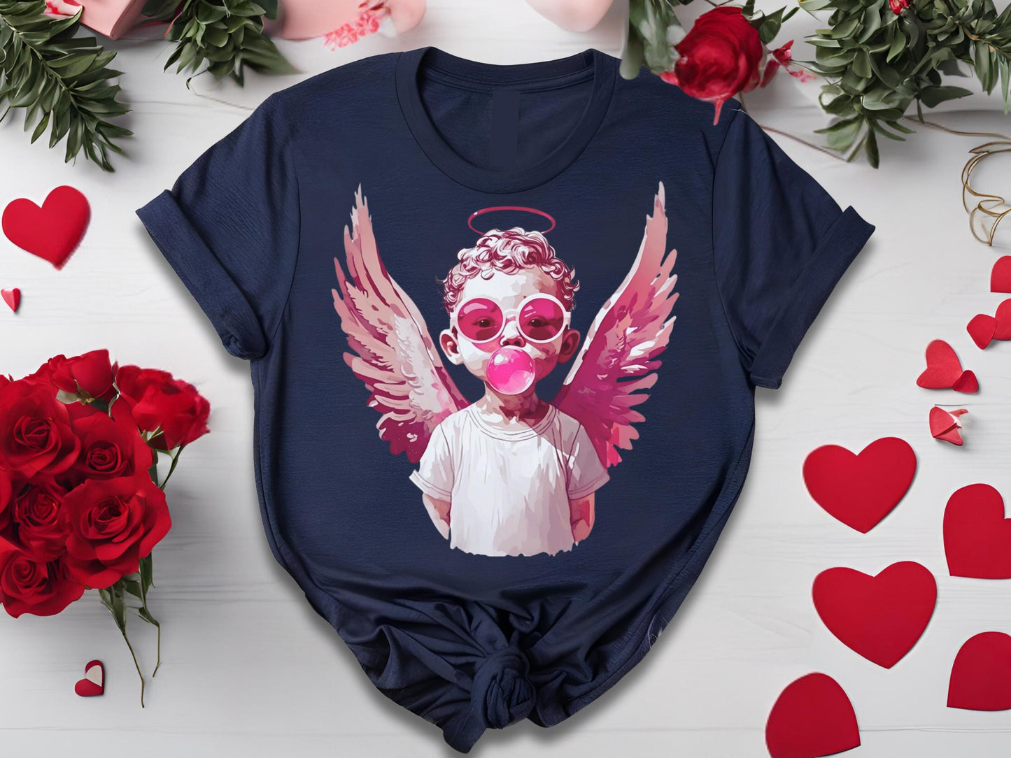 Cool Cupid Blowing Bubble Gum PNG, Fun Retro Pink Cupid Graphic, Trendy Valentine's Shirt Design
