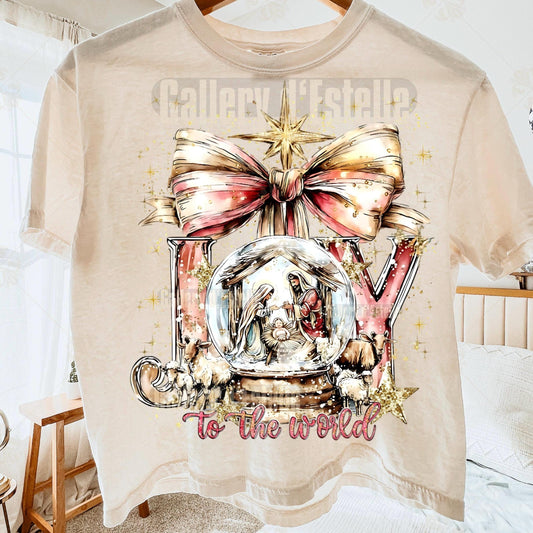 Joy to the World Nativity Scene PNG, Preppy Christian Graphic, Pink Christmas Sublimation, Coquette Holiday Shirt Design