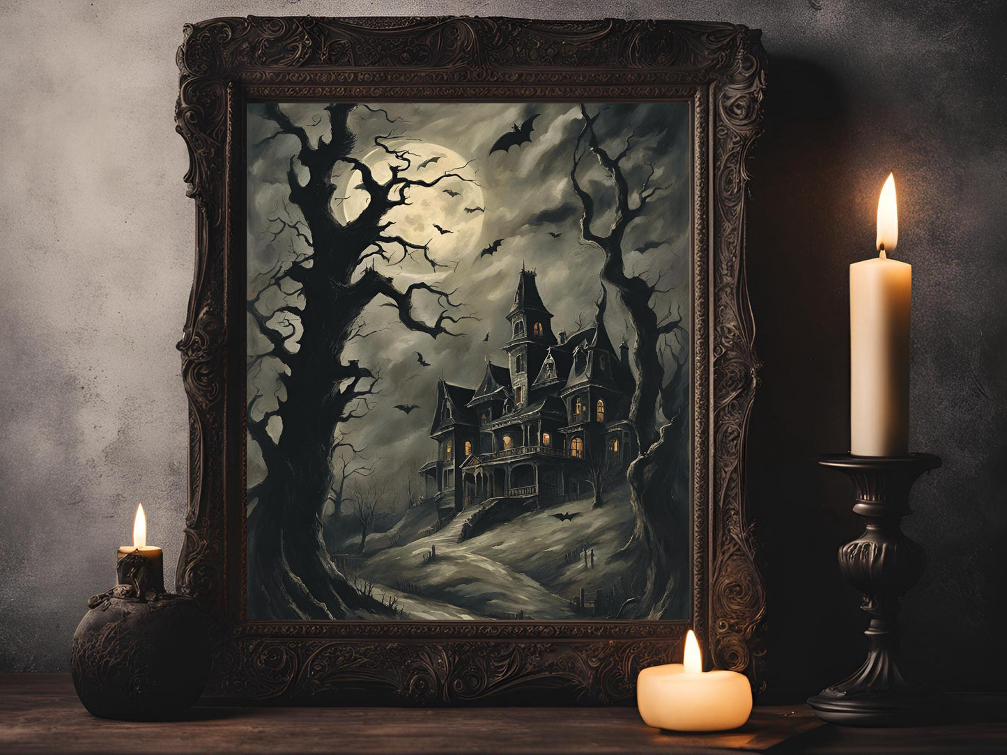 Haunted Castles Art Set, Victorian Gothic Halloween Decor, Dark Academia Digital Prints