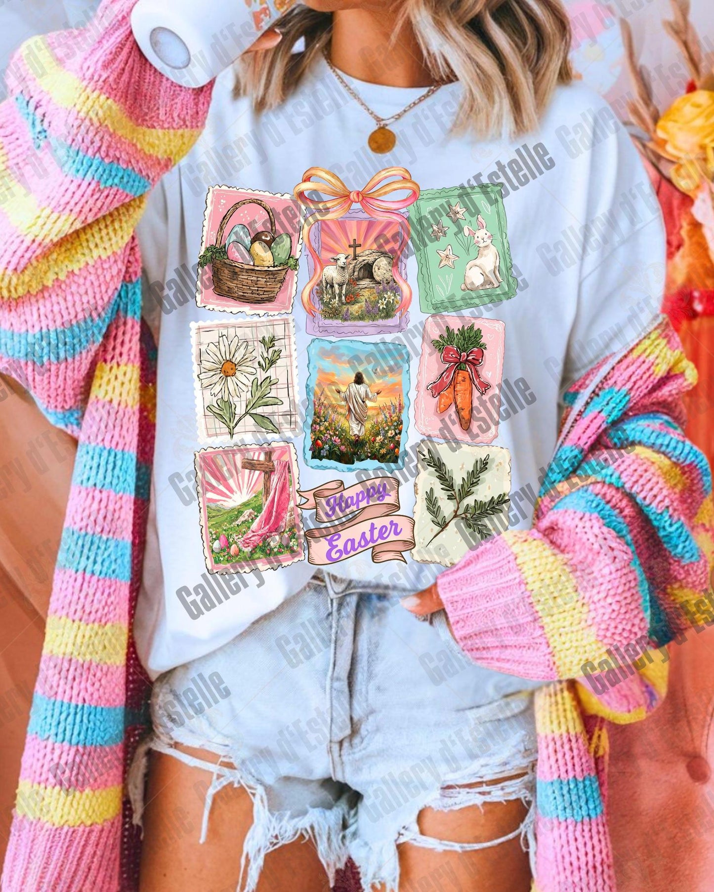 Retro Easter Stamp PNG, Jesus Resurrection Collage Art, Vintage Christian Floral Graphic, Coquette Faith Shirt Design