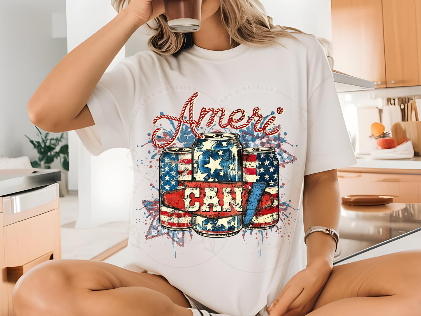 AmeriCan PNG, Retro Checkered 4th of July Patriotic Beer Shirt Design