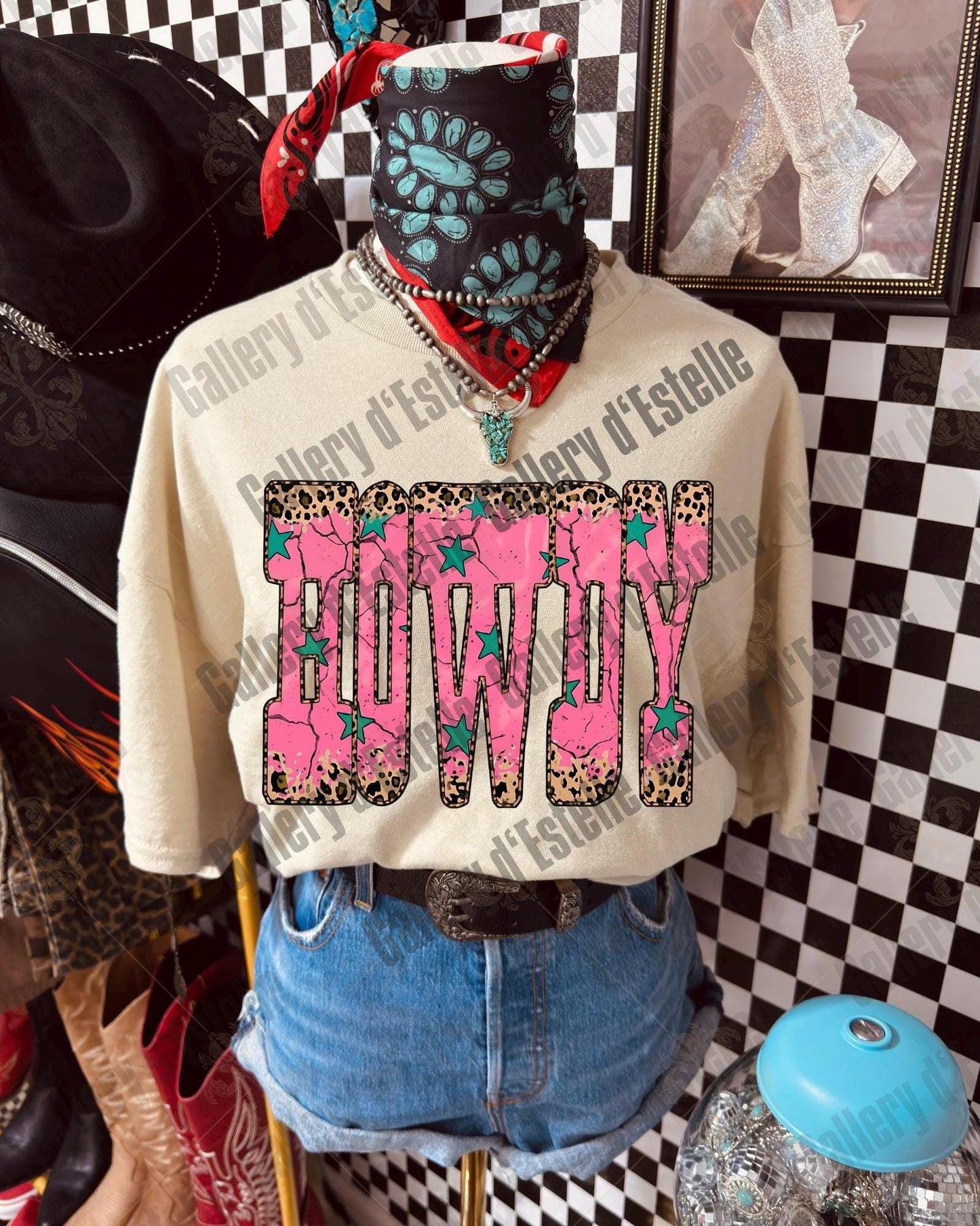 Western Howdy PNG, Retro Leopard Cowgirl Graphic, Trendy Country Girl Shirt Design