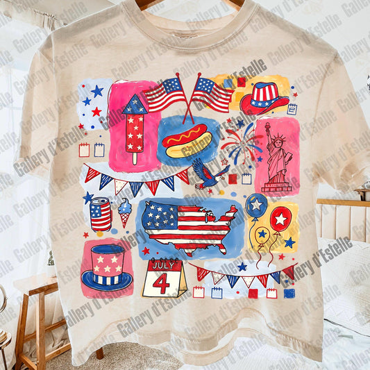 Retro 4th of July Collage PNG, Preppy Patriotic Americana Graphic, Trendy USA Shirt Design