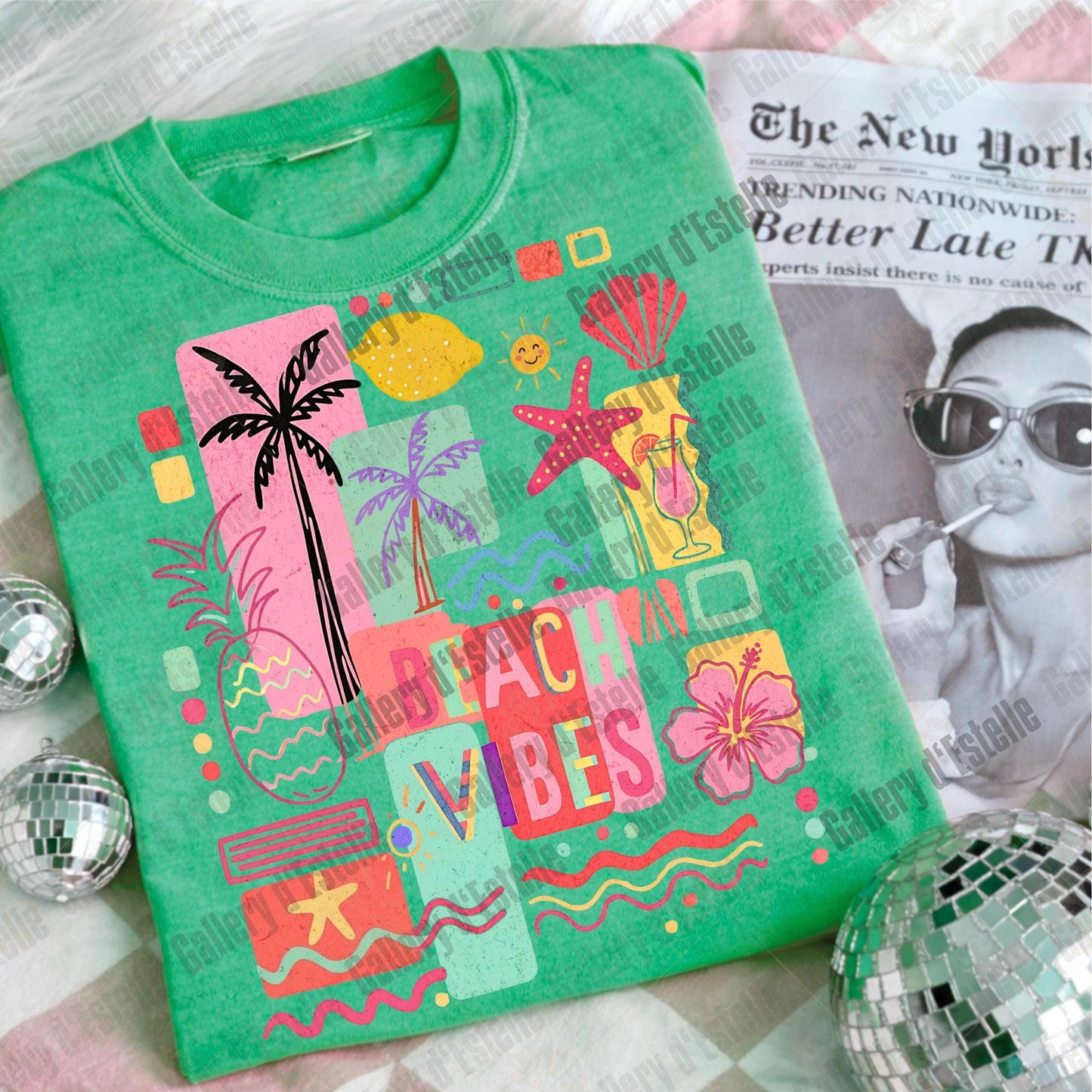 Beach Vibes PNG, Retro Coastal Collage Graphic, Trendy Summer Shirt Design
