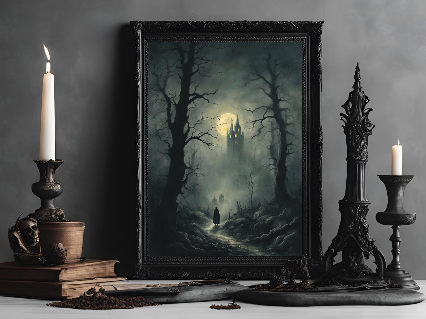 Haunted Castles Art Set, Victorian Gothic Halloween Decor, Dark Academia Digital Prints