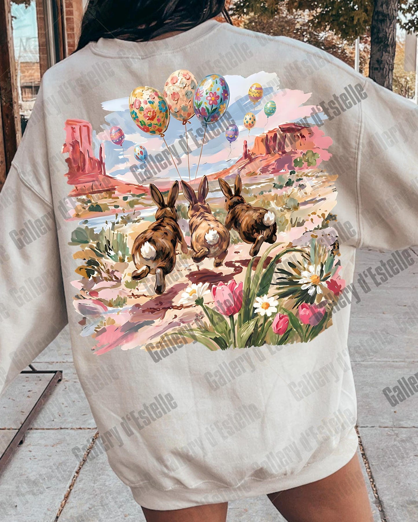 Western Easter Bunnies PNG, Vintage Spring Rodeo Graphic, Retro Bunny Balloon Art, Preppy Counry Shirt Design