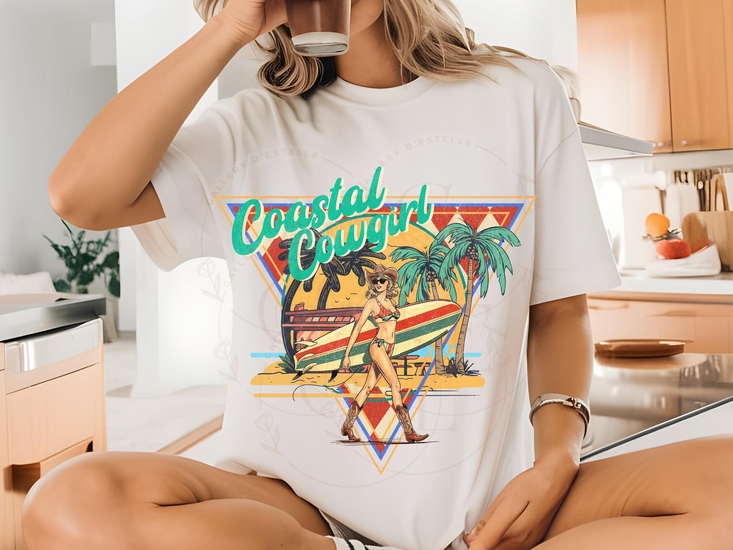 Coastal Cowgirl Western PNG, Retro Summer Girl Graphic ,Trendy Tropical Cowgirl Beach Shirt Design