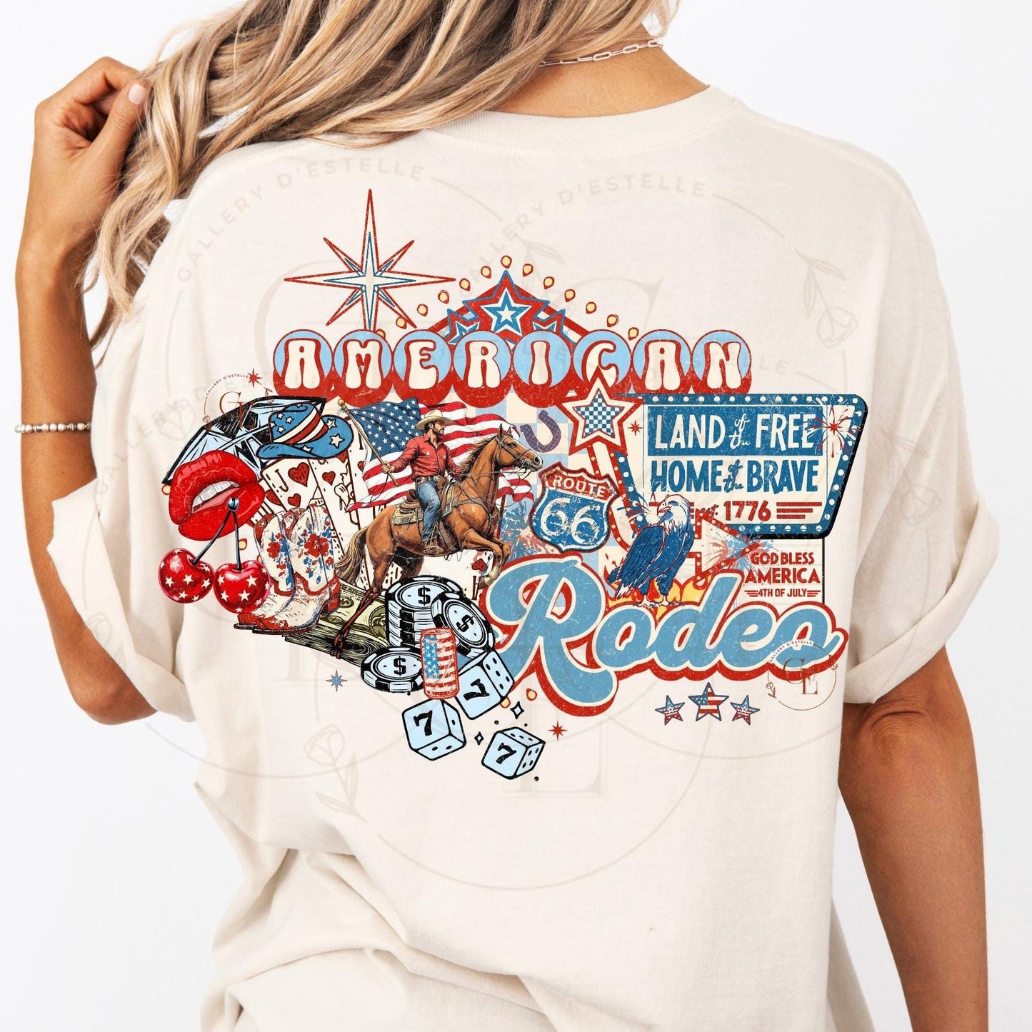 American Rodeo Western Collage PNG, Retro Cowboy Casino Graphic, Patriotic 4th of July Shirt Design
