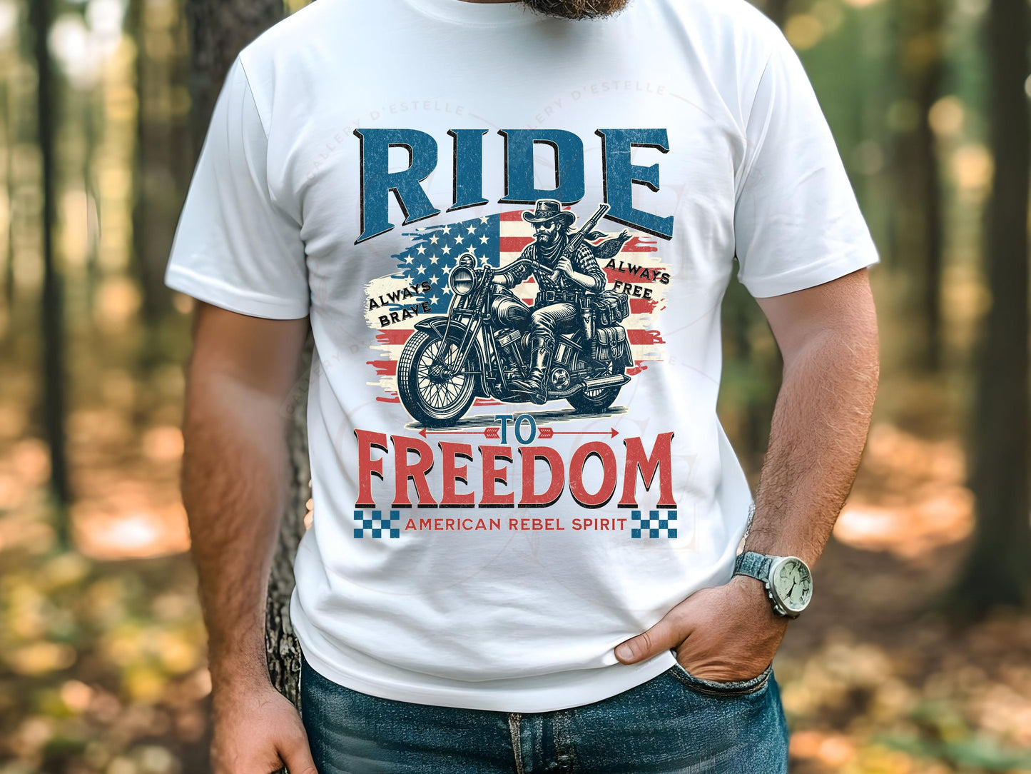 American Rebel Cowboy PNG, Vintage Motorcycle Biker Graphic, Edgy Western Independence Day Shirt Design