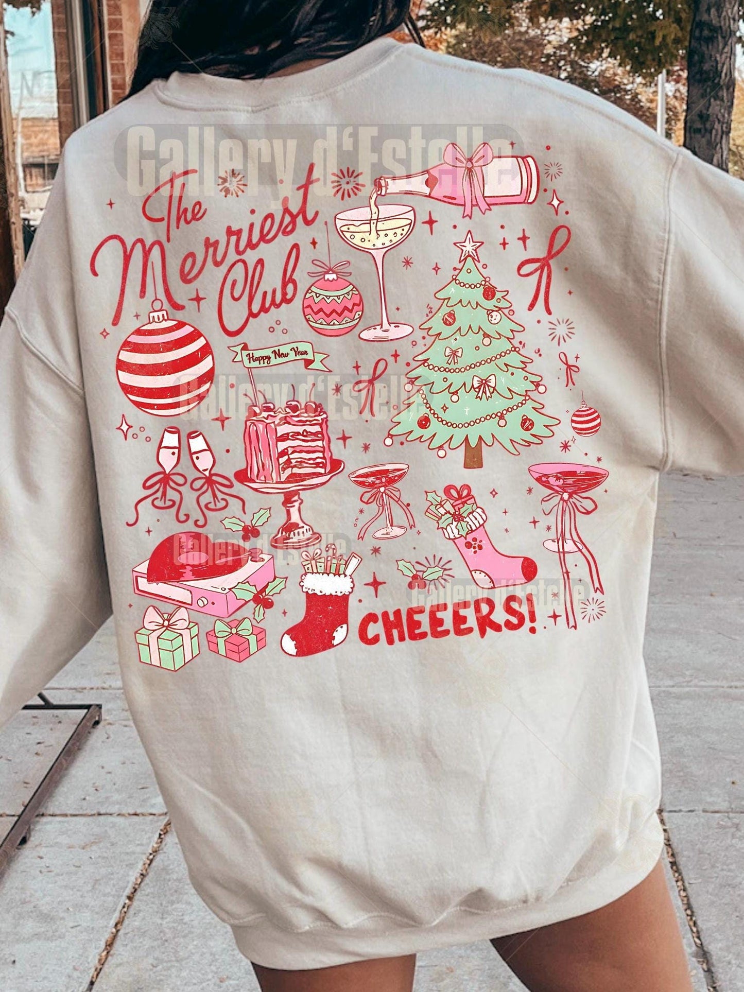 Coquette Merriest Club PNG, Cute Christmas Collage Graphic, Retro Holiday Party Design, Trendy Festive Shirt Design