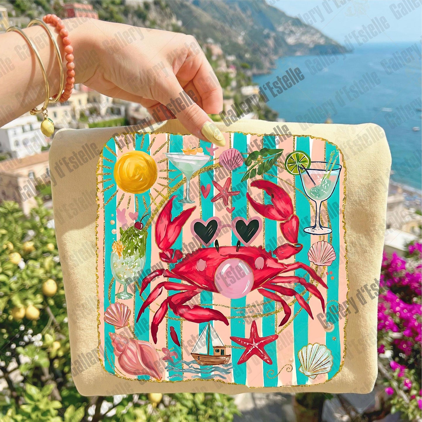 Crab Blowing Bubble PNG, Coquette Coastal Crab Graphic, Trendy Summer Beach Shirt Design