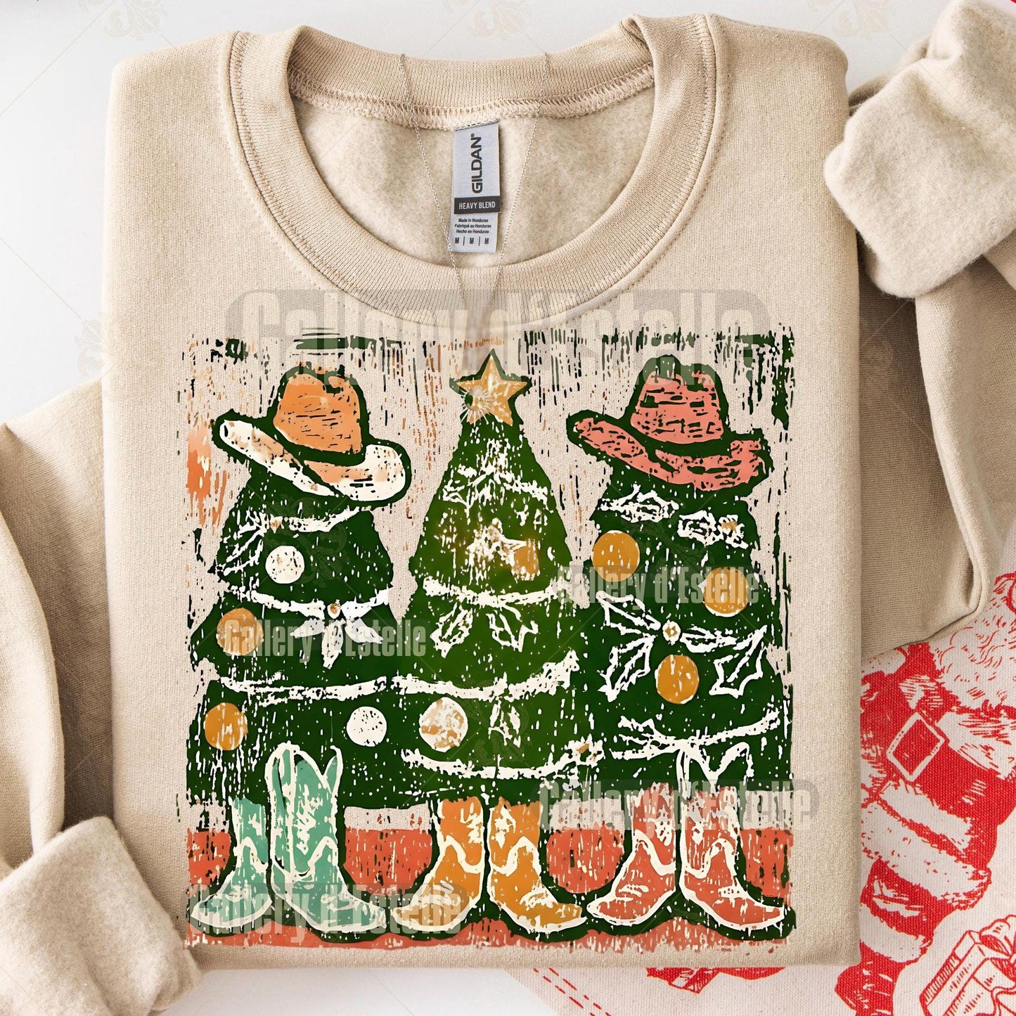 Howdy Trees Western PNG, Festive Cowboy Christmas Graphic, Coquette Cowgirl Holiday Art, Trendy Country Shirt Design