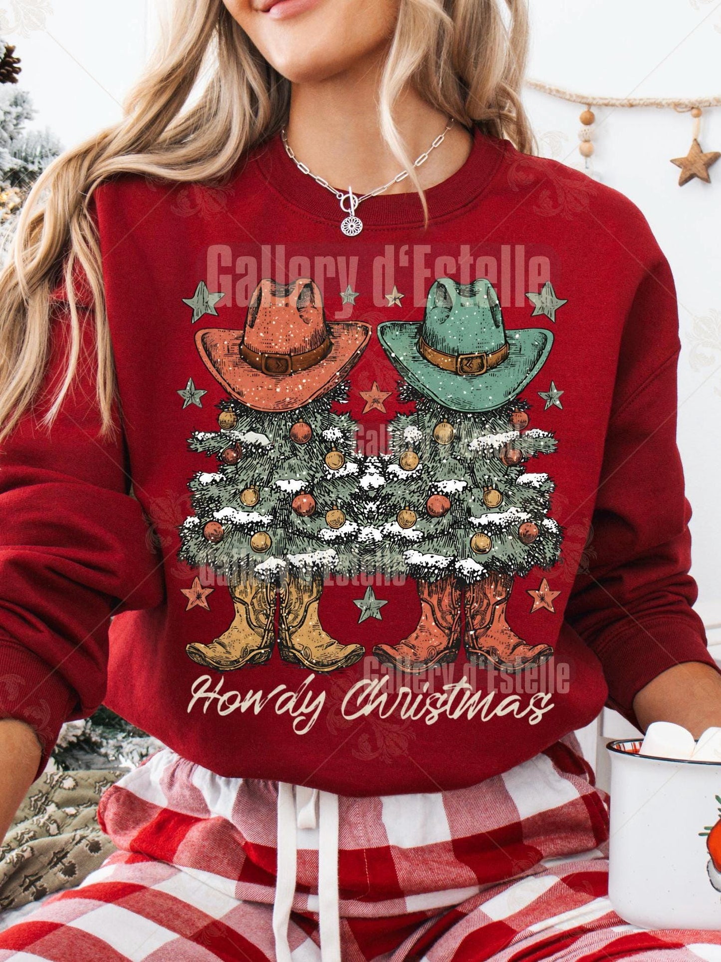 Western Howdy Christmas PNG, Festive Cowboy Holiday Graphic, Coquette Cowgirl Art, Trendy Country Shirt Design
