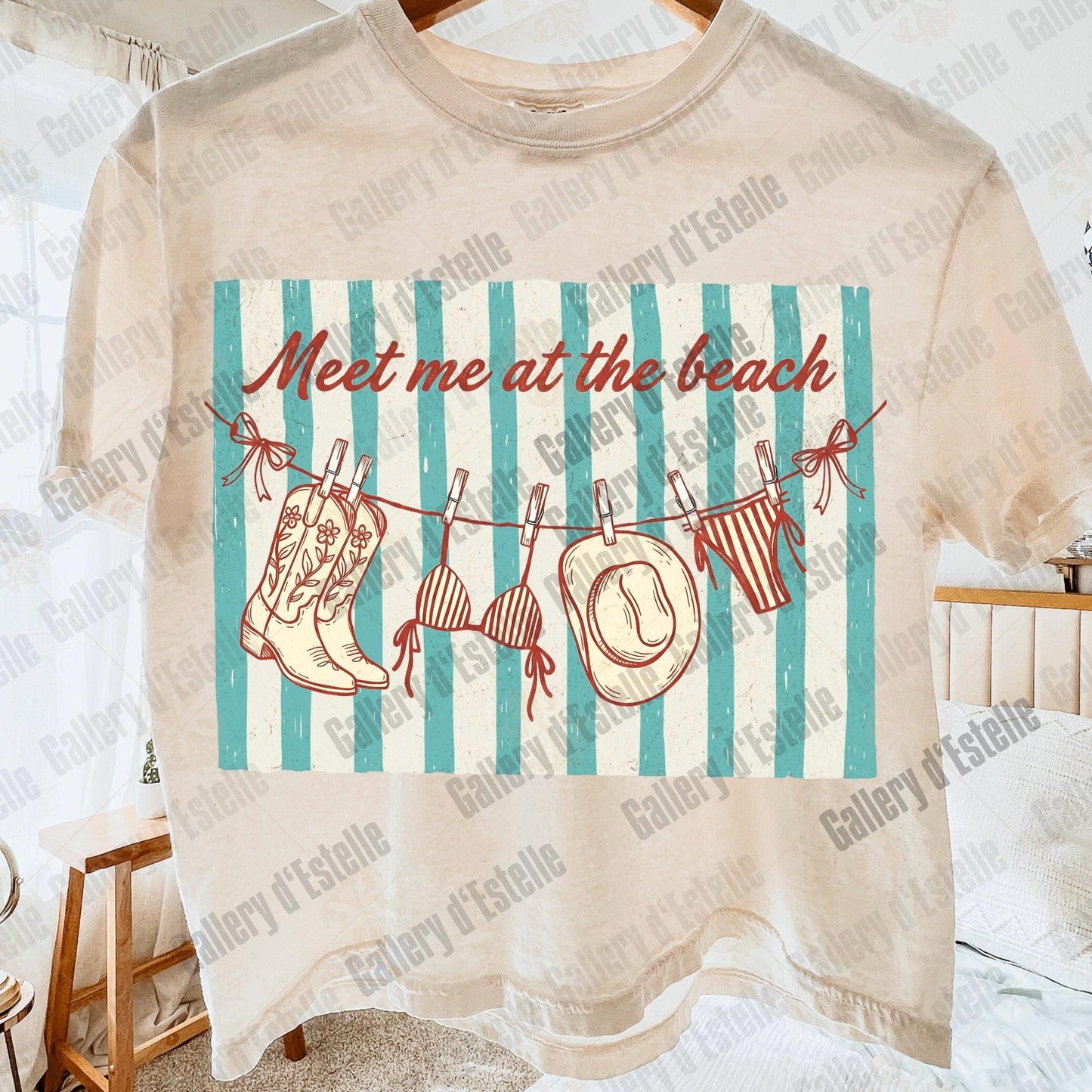 Meet Me at the Beach PNG, Retro Coastal Cowgirl Graphic, Trendy Western Summer Shirt Design