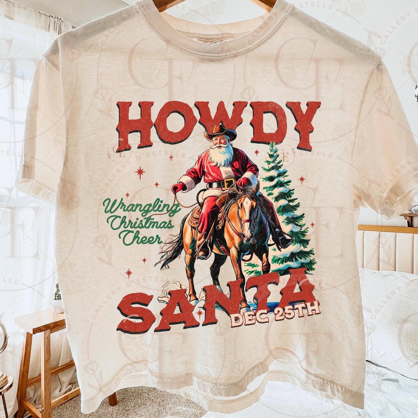 Howdy Santa Cowboy PNG, Vintage Western Christmas Rodeo Graphic, Festive Country Shirt Design