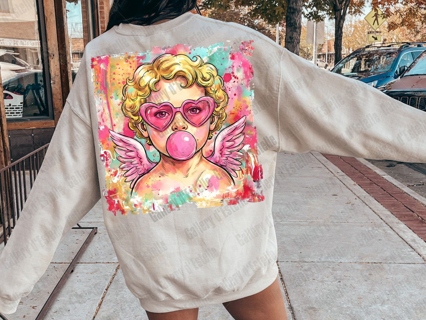 Preppy Cupid Valentine PNG, Colorful Watercolor Angel Graphic, Retro Bubblegum Art, Trendy Love Shirt Design