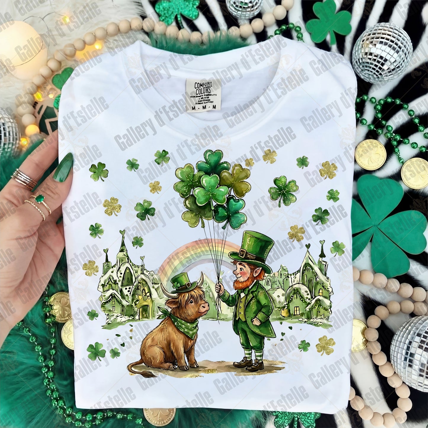 Whimsical St Patrick’s Day PNG, Retro Highland Cow Illustration, Lucky Leprechaun Art, Preppy St Paddy’s Shirt Design
