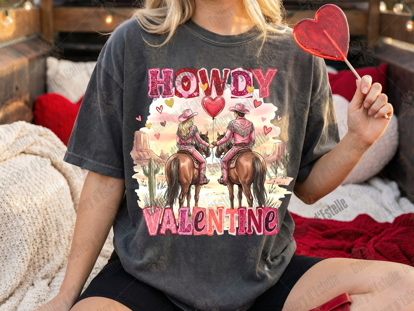 Retro Howdy Valentine PNG, Western Glitter Graphic, Coquette Cowgirl Illustration, Preppy Cowboy Love Shirt Design