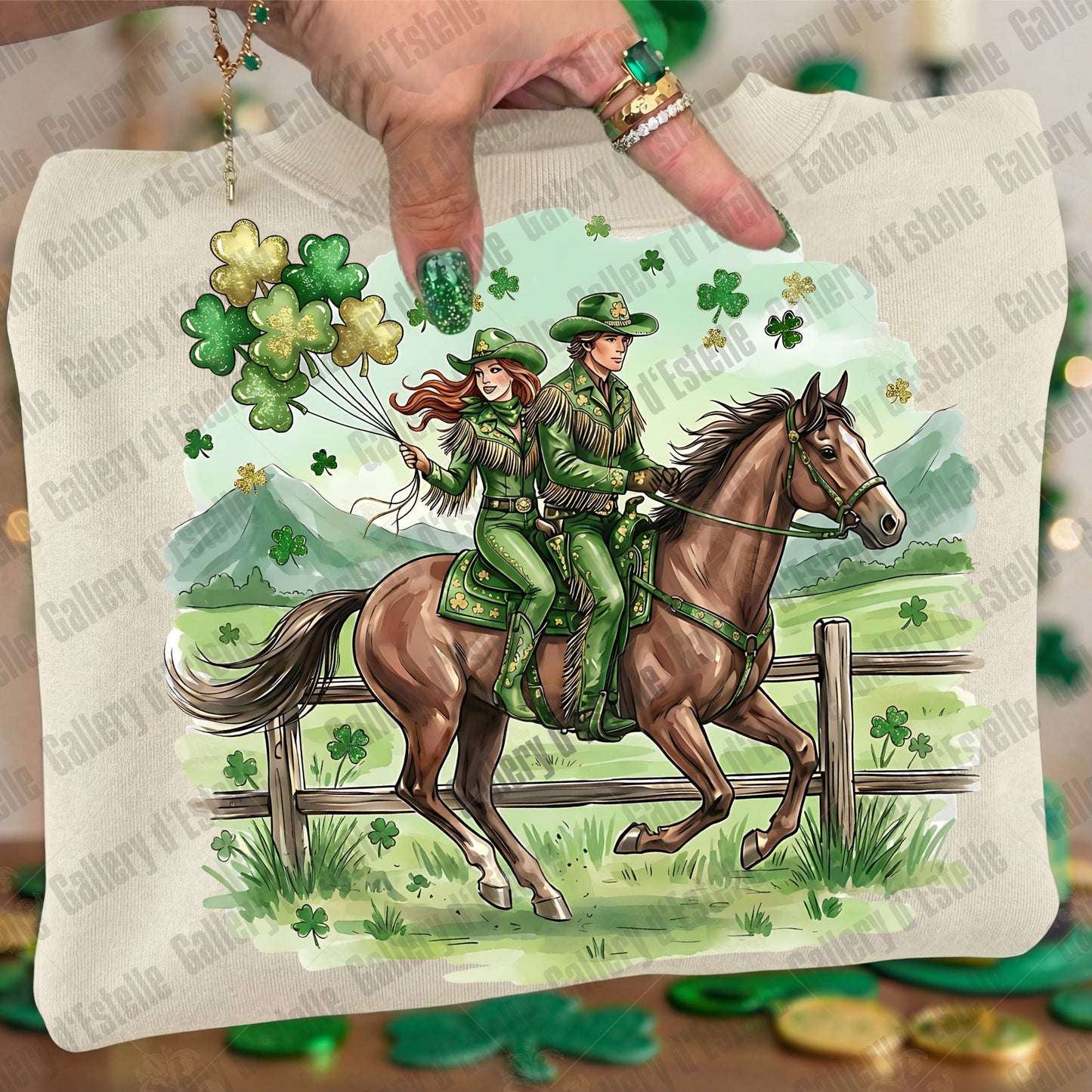 Western St Patrick’s PNG, Retro Cowboy Rodeo Art, Lucky Cowgirl Graphic, Preppy Country Shirt Design