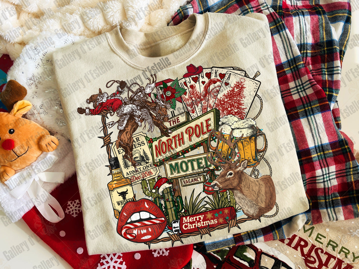 North Pole Motel PNG, Western Christmas Cowboy Holiday Collage, Retro Santa Graphic, Festive Country Shirt Design