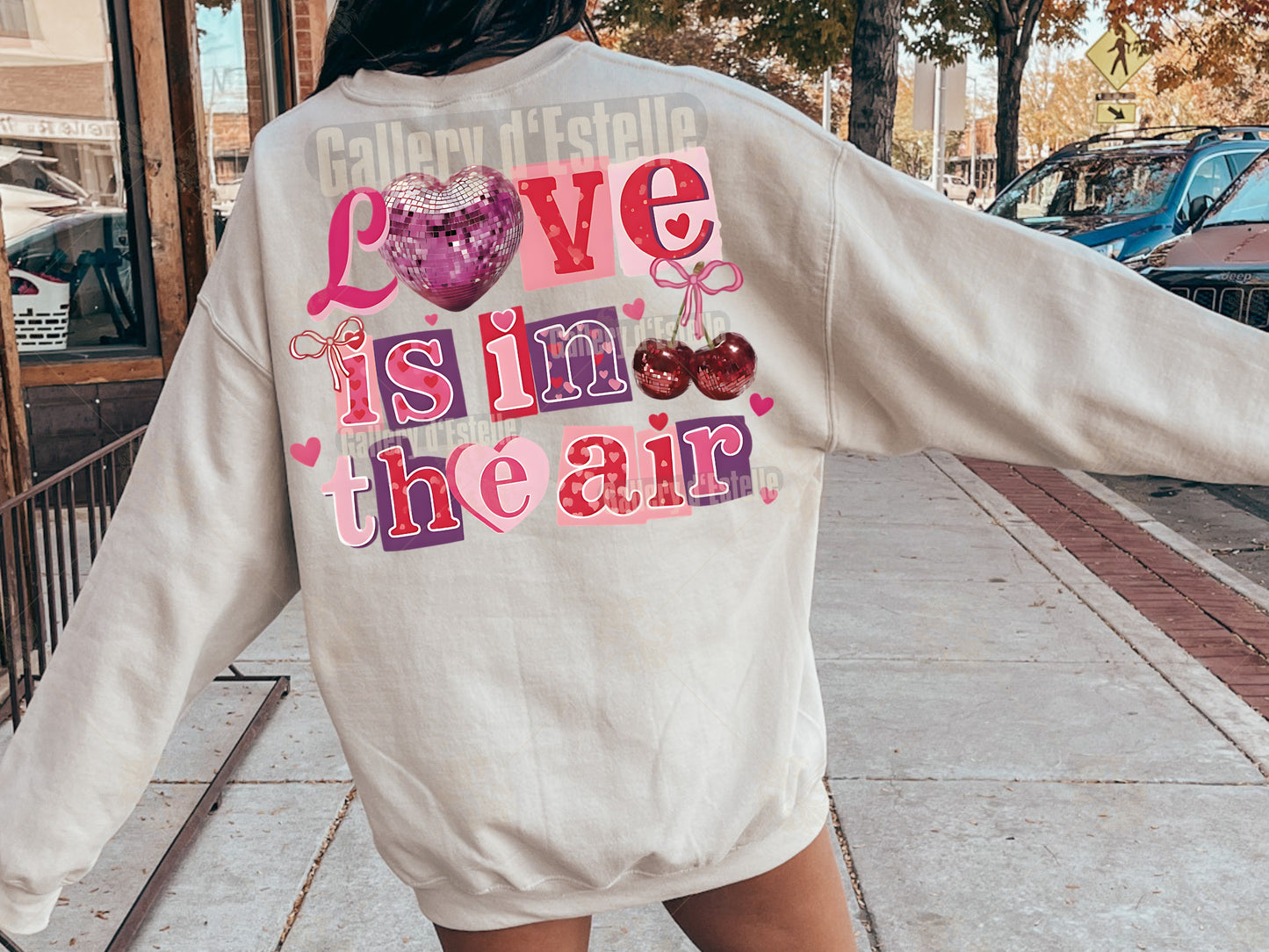 Retro Valentine Letter PNG, Coquette Disco Heart & Cherry Collage, Pink Love Themed Graphic, Trendy Valentine Shirt Design