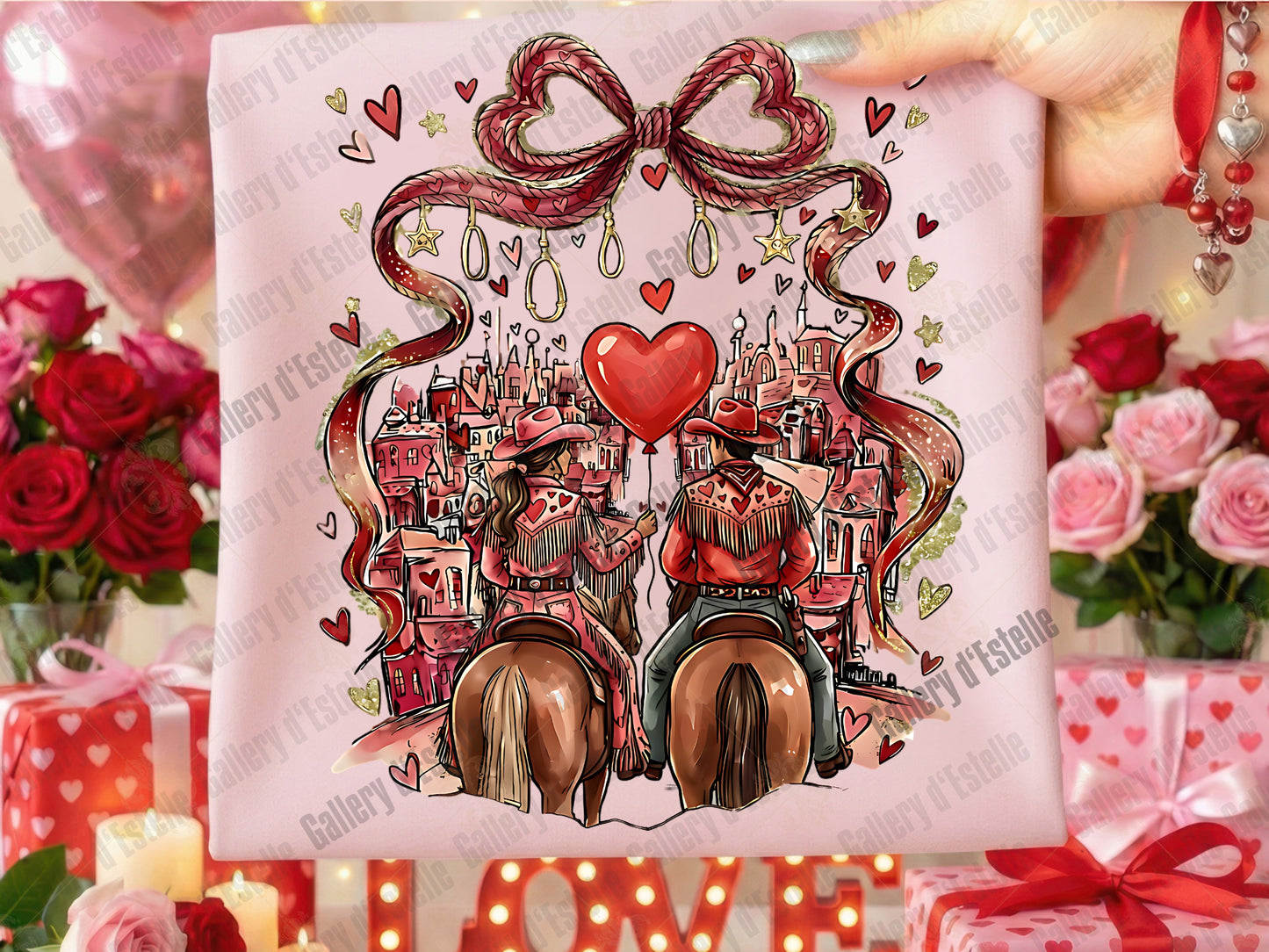 Coquette Western Valentine PNG, Retro Cowgirl Love Illustration, Preppy Cowboy Rodeo Graphic, Romantic Shirt Design