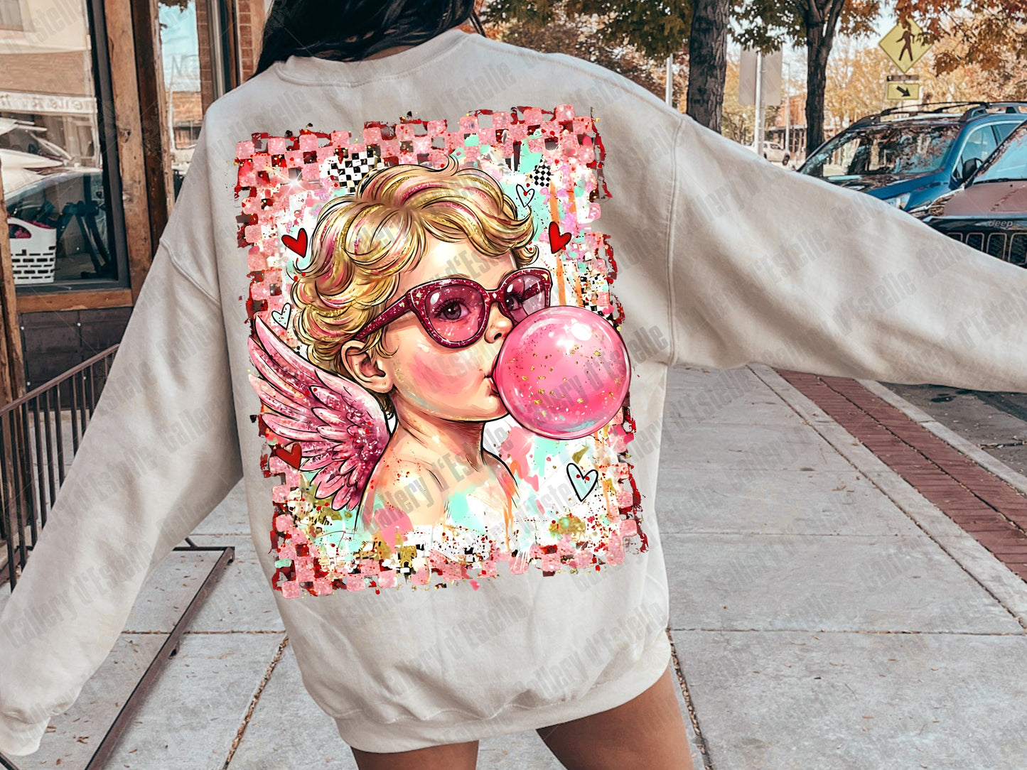 Coquette Cupid Bubblegum PNG, Retro Pink Valentine Graphic, Preppy Angel Art, Trendy Love Shirt Design