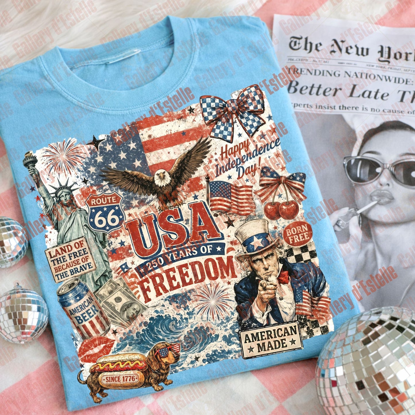 USA Collage PNG, Retro 4th of July Graphic, 250 Years of Freedom, Trendy Patriotic Shirt Design