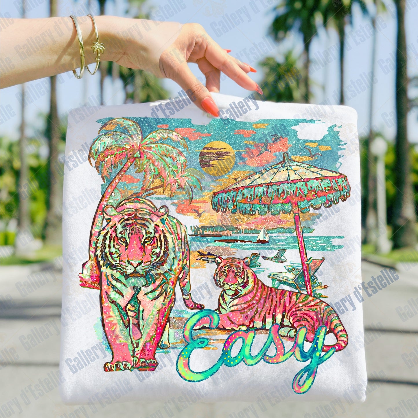 Easy Tiger Summer PNG, Funny Colorful Preppy Coastal Graphic, Trendy Beach Shirt Design