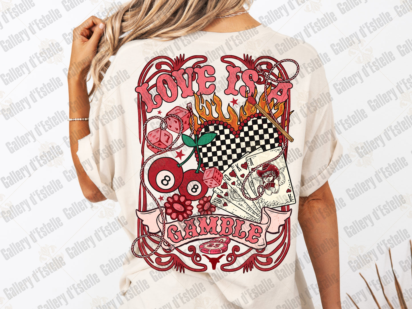 Love Is A Gamble PNG, Retro Cowboy Casino Collage, Wild West Rodeo Graphic, Edgy Valentines Country Shirt Design