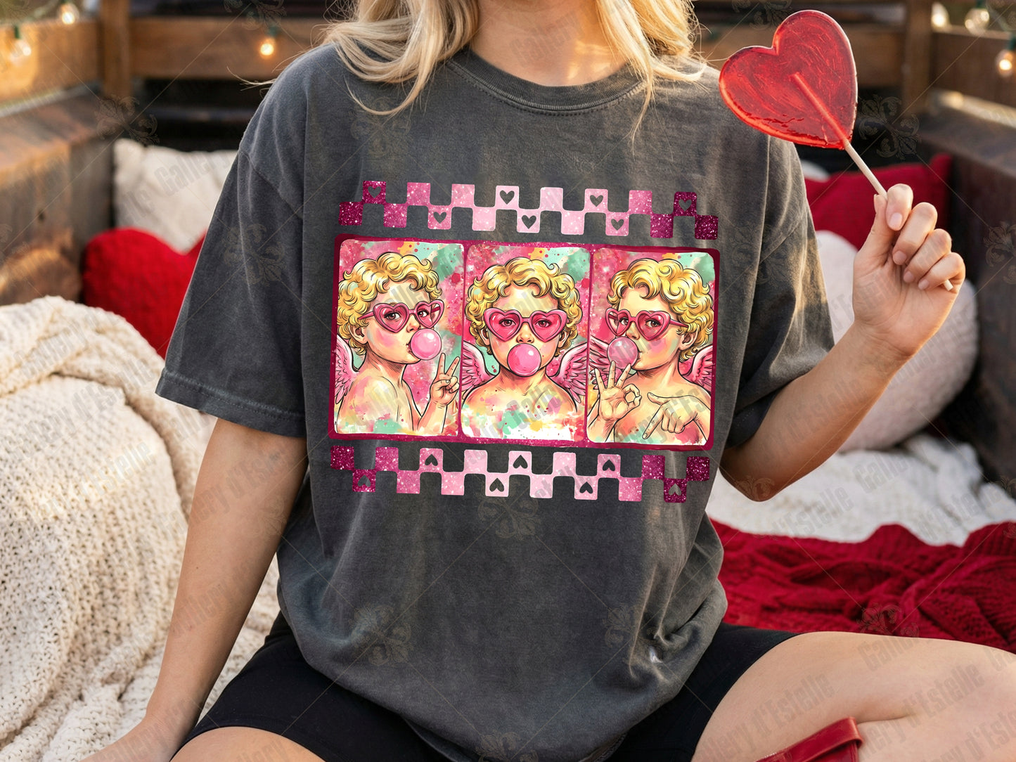 Bubblegum Cupid Valentine PNG, Pink Retro Angel Graphic, Coquette Six-Seven Love Shirt Design