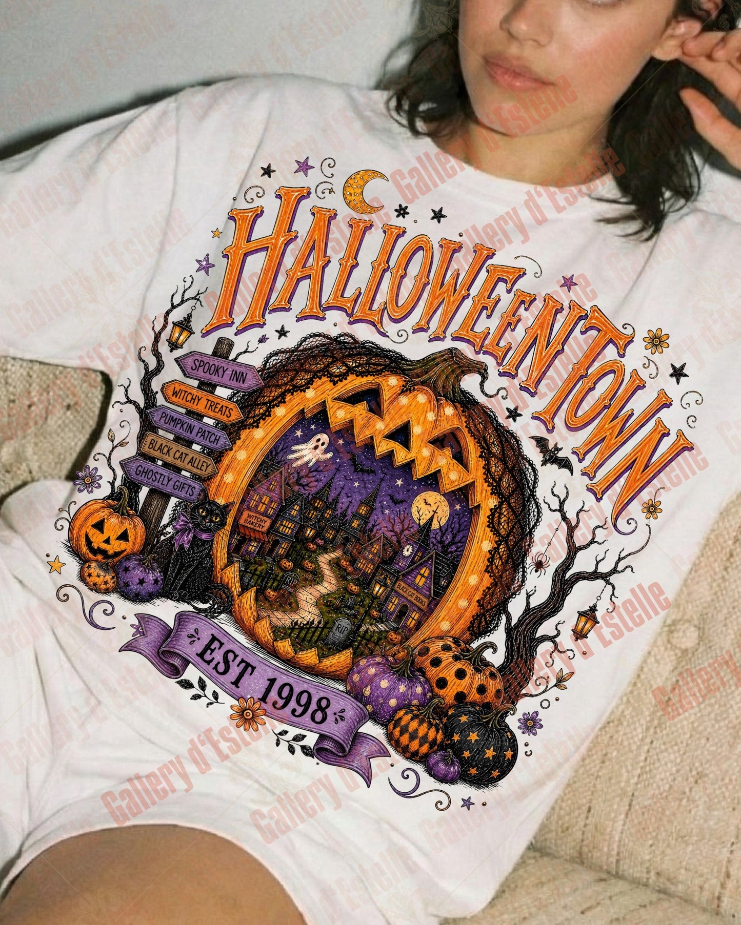 Gothic Halloweentown PNG, Retro Haunted Town Graphic, Spooky Halloween Pumpkin Shirt Design
